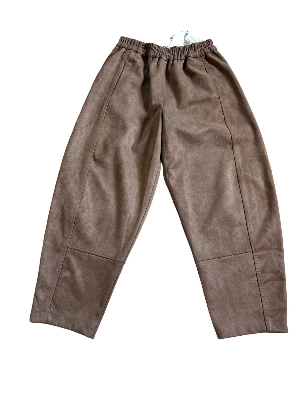 Max Studio Brown Faux Suede Elastic Waist Barrel leg Trousers